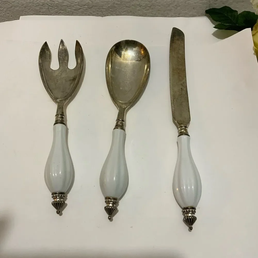 Godinger Art Co. Silver Plated 3 Pc. Hostess Serving Set w/ Porcelain Handle G2